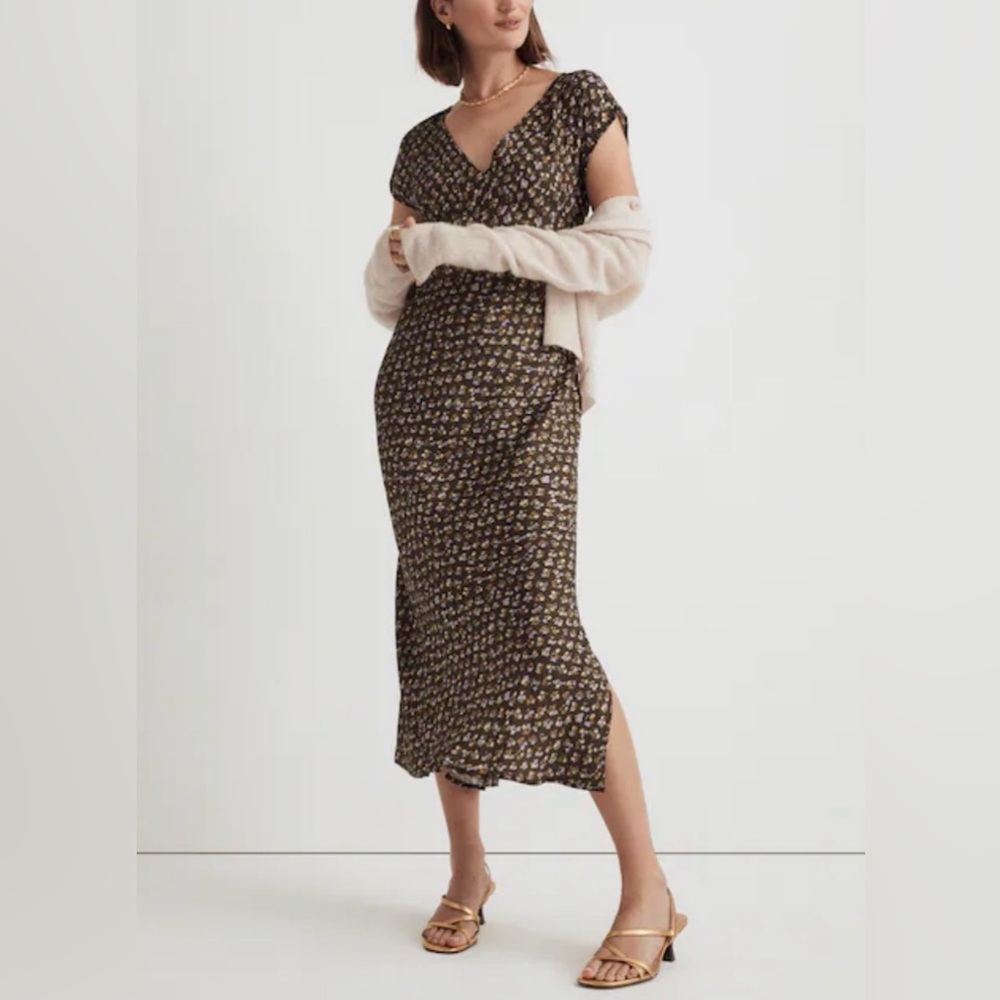 MADEWELL v-neck drapey midi dress in expedition green
